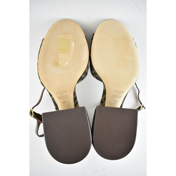 Fendi Dark Brown FF Motif Logo Ankle Strap Sandal Peep Toe Block Heel Pump 36 - Picture 8 of 8